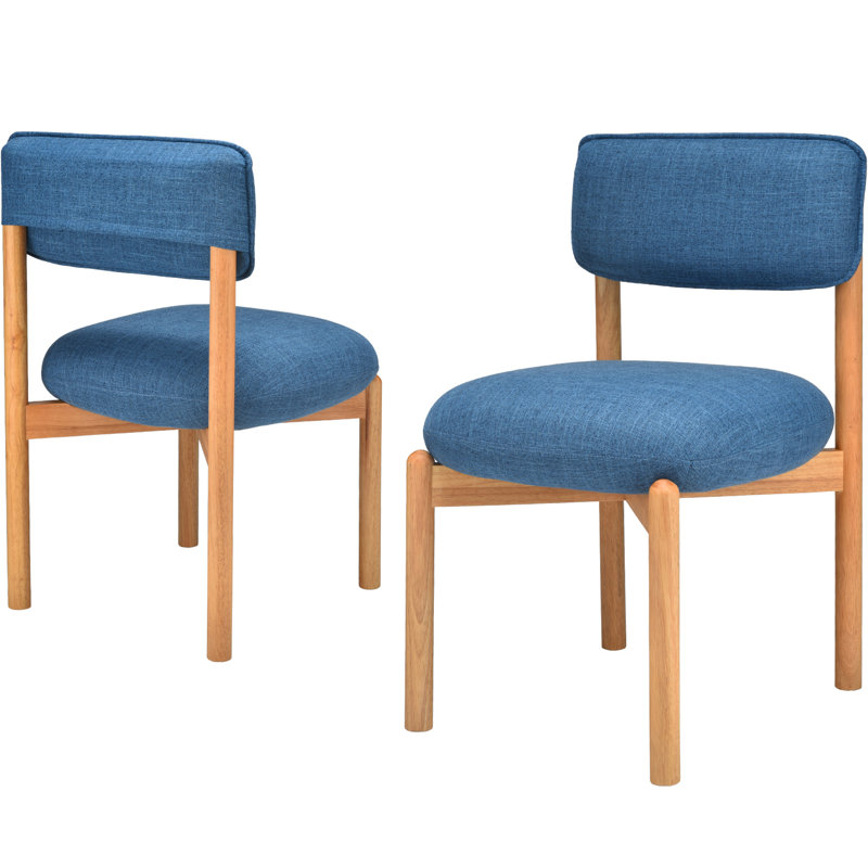 Ensemble de 2 chaises de salle à manger modernes en bois et lin mélangé bleu, Bleu