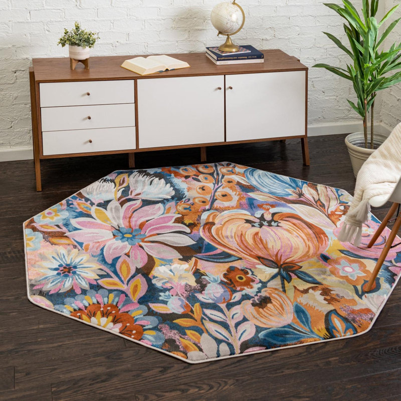 Clydine Floral Indoor Rug, Octagon 6' x 6'