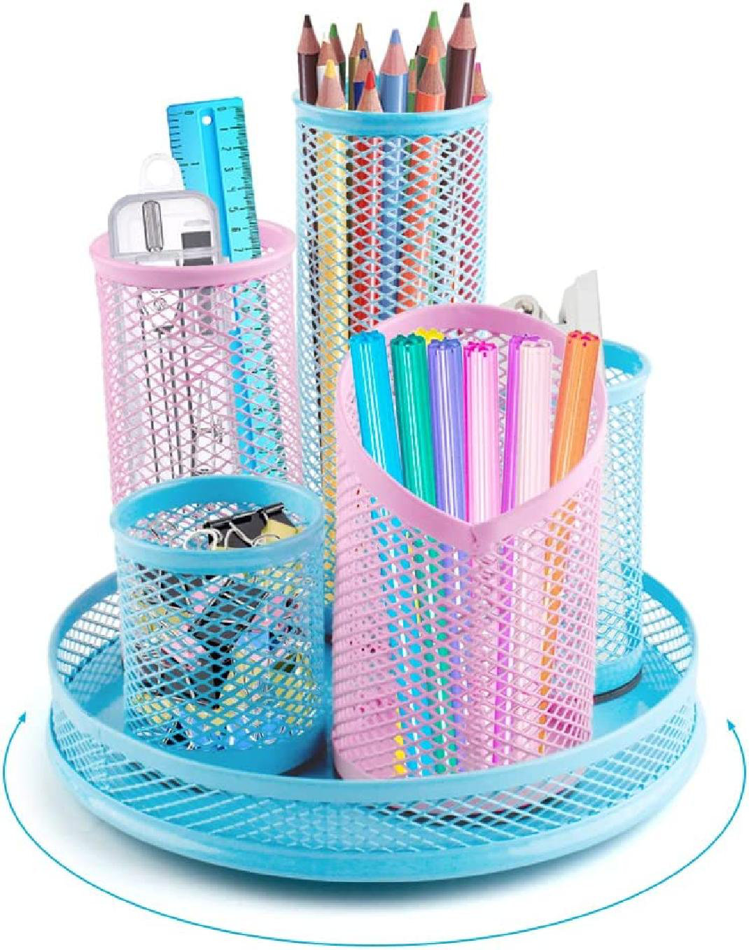 Rotating Pen Holder, Spinning Pencil Holder Desk Organizers, 5 Removable  Tube Mesh Pen Pot Storage Caddy Stationery Sorter For Office School Supplies
