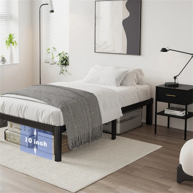 Jalyna Heavy Duty Metal Bed Frame with Round Corners, Box Spring Not Required, Noise Free, 12", Twin XL