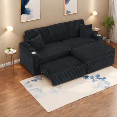 Multifunctional Corduroy Sofa, Modern Black Design For Spacious Living Room