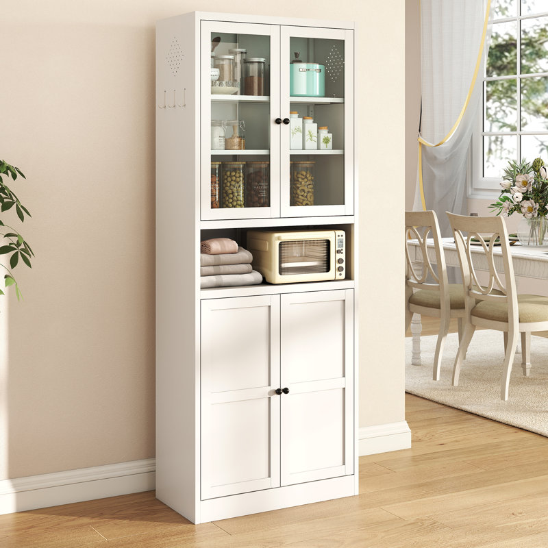 Pantry Cabinet - 72" Tall Storage With Adjustable Shelves (White), Heavy Duty Stainless Steel Frame, Freestanding Cabinet For Kitchen/Pantry/Bathroom