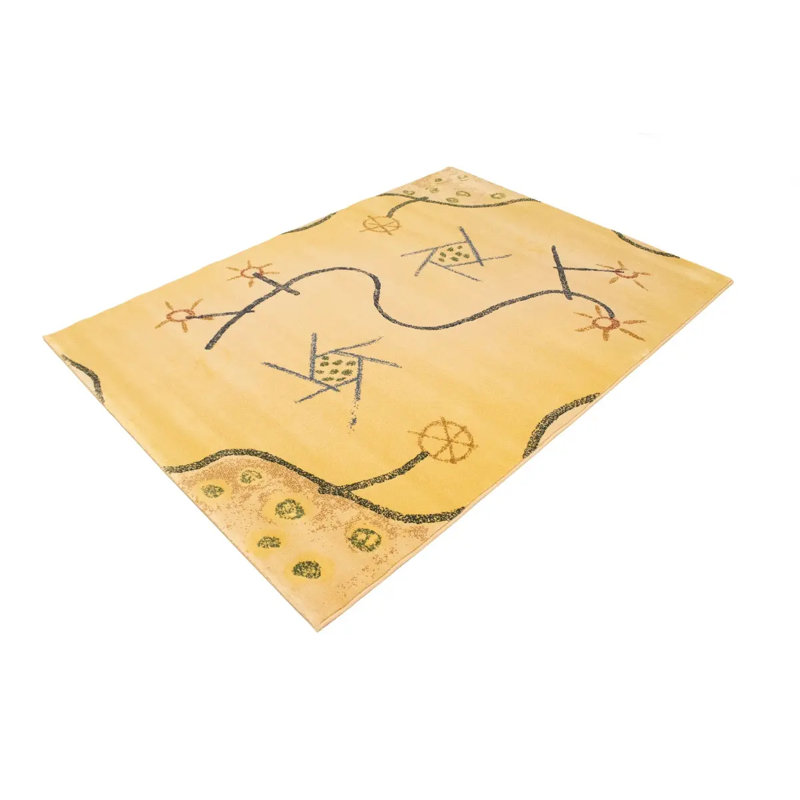 Golden Beige Abstract 5X7 Machine-Made Modern Rug