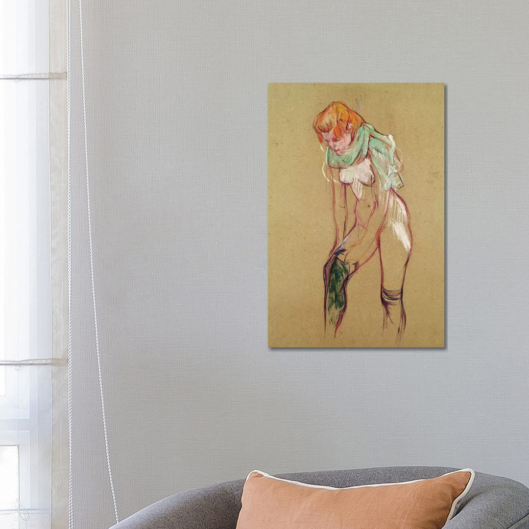 Woman Pulling Up Her Stocking, 1894 by Henri De Toulouse-Lautrec - Wrapped Canvas Print
