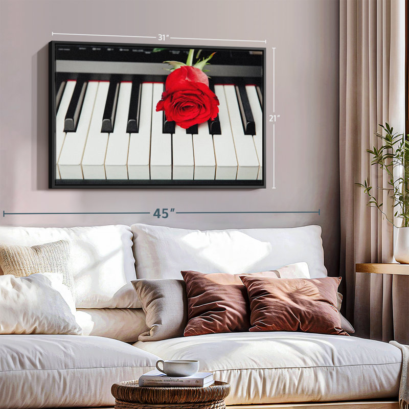 «Rose On Piano Keys», reproduction sur toile, H 21 po x l 31 po