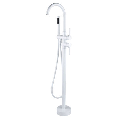 White Metal Freestanding Bathtub Faucet And Hand Shower. 45.22in Depth, 6.55in Width. Construction, . Full Coverage Spray For Soothing Tub Use. Improve Bathroom Atmosphere With Shower In Metal. 46in