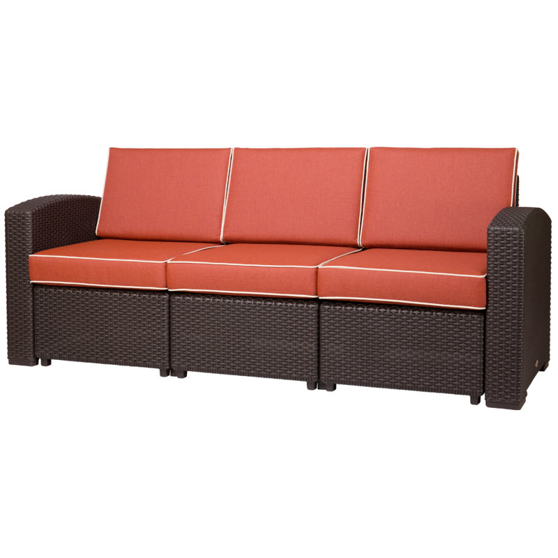 78.3'' Wide Straight Patio Sofa with Cushions, Red, Black
