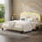 Queen Size Bed Frame with LED Light and Charging Station, Platform Bed with Upholstered Headboard, No Box Spring Needed-410524473-410524472