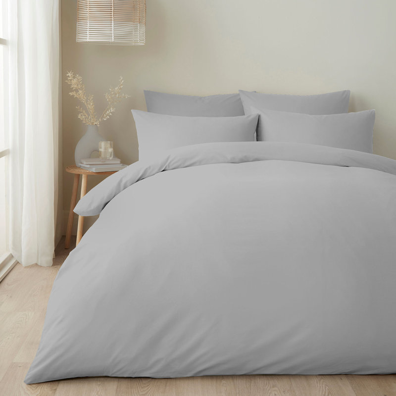 Appletree Pure Cotton Cotton Solid Colour Duvet Cover Set with Pillowcases Included, Silver