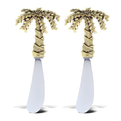 Kitchabon Gold Stainless Steel Dip & Cheese Spreader, Condiment & Butter Spreader Utensils For Appetizer Spread On Party Charcuterie Board, Metal Cheese Spreaders Kitchen Set Of 2 - 4.75" - Palm Tree
