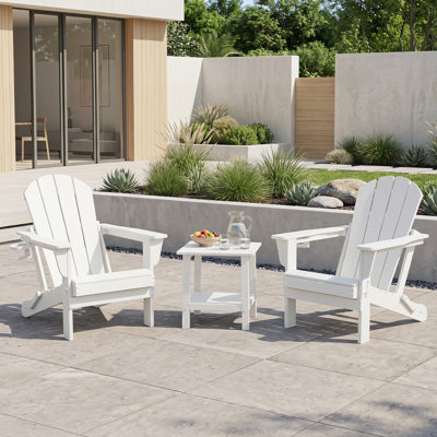 Ensemble 3 pièces de chaises pliantes en PEHD Adirondack avec porte-gobelet caché et table d'appoint, chaises de patio toutes saisons pour cour, foyer, porche, terrasse et jardin