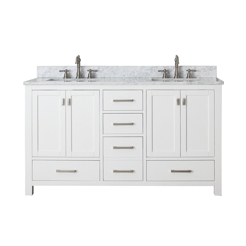 Modero 60'' W Double Vanity, White Marble, White