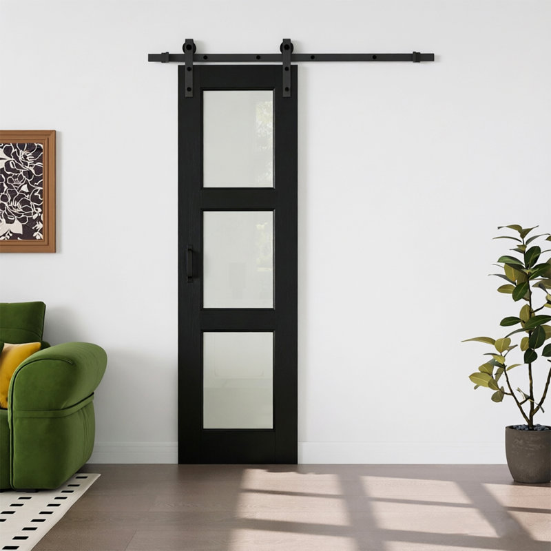 Aucun assemblage requis, porte de grange coulissante en verre givré 3-Lite et portes de garde-robe en bois manufacturé
