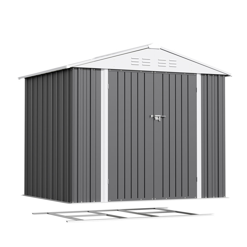 8 Ft. W X 6 Ft. D Metal Storage Shed With Floor Frame, Gray, Gray
