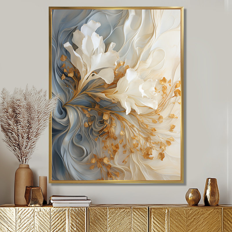 White Champagne Flow V - Champagne Wall Art, Gold Floater Framed, 20" H x 12" W x 1" D