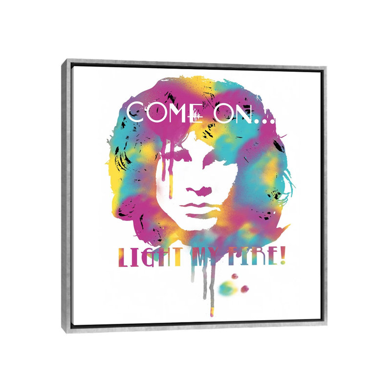 Jim Morrison Light My Fire Watercolor, 26'' H x 26'' W x 1.5'' D, No Matte, Silver Framed Canvas