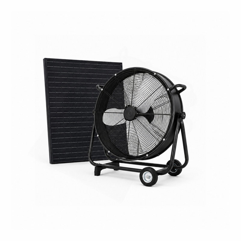24 Inch Solar floor-standing fan,140W Adjustable Solar Panel,3-Speed Remote Control 130W DC Brushless Mobile Vent Fan for Warehouse,Workshop,Camping & Greenhouse