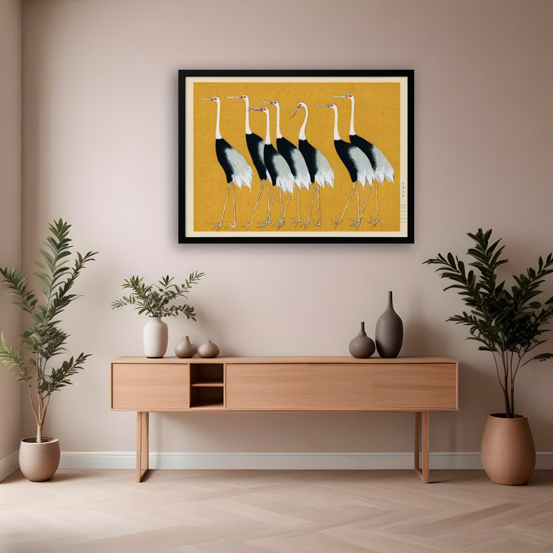 Classic Elegance Japanese Crown Crane Framed Print Wall Art, 24" H x 30" W