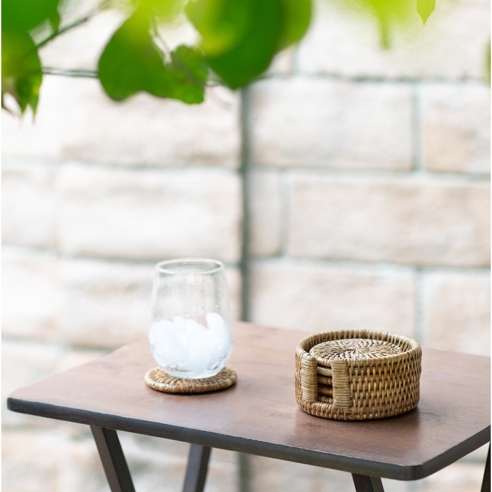 Camden Coaster Set with Stand, Honey Brown