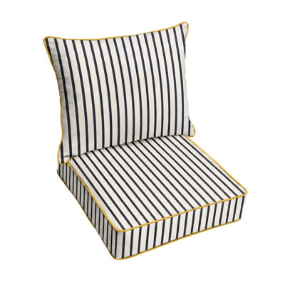 Ensemble de coussins et oreillers d'extérieur Sunbrella à rayures et cordon pour assise profonde