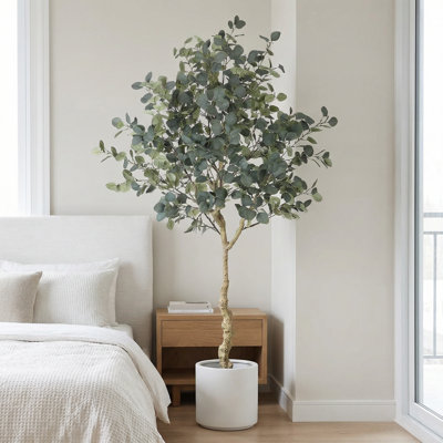 Arbre d'eucalyptus de 6 pi en pot noir, plantes d'eucalyptus artificiels pour la maison et le bureau 