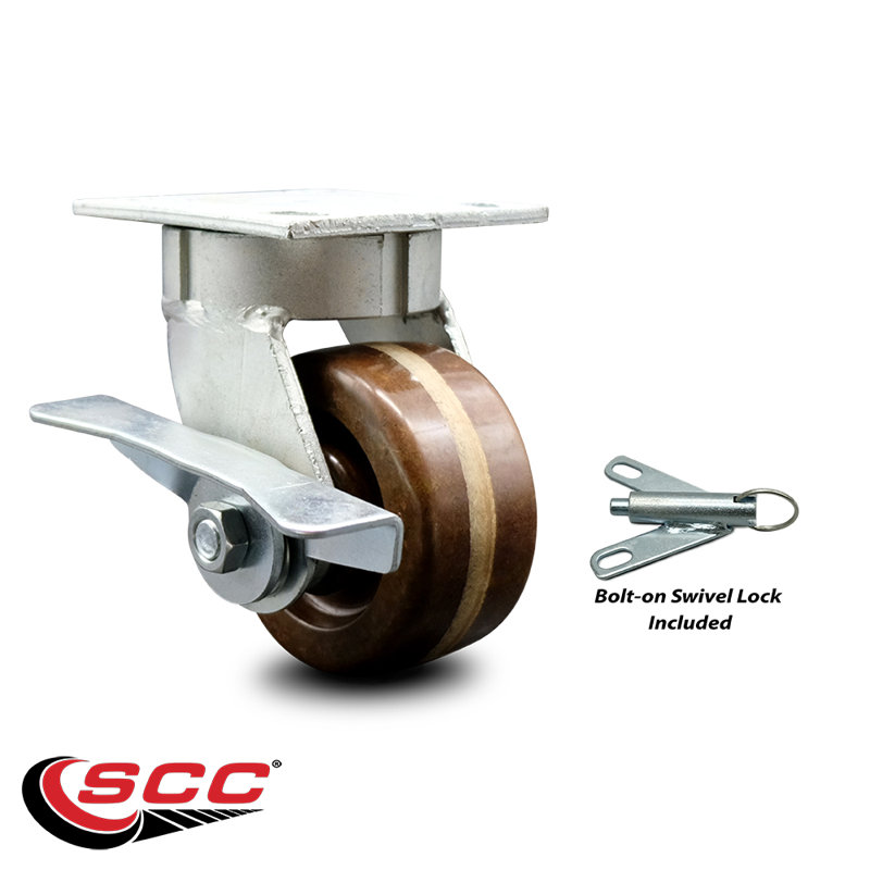 4 Inch Kingpinless High Temp Phenolic Wheel Caster with Brake and Swivel Lock