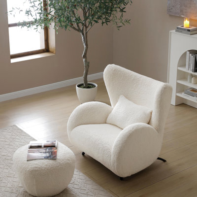 Fauteuil à oreilles moderne en tissu blanc et, idéal pour créer un coin confortable dans votre espace de vie, revêtement moelleux, support stable, chambre à coucher design, confortable, mousse haute densité
