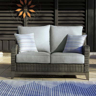 Erdita 55.5" Wide Outdoor Wicker Loveseat with Cushions
