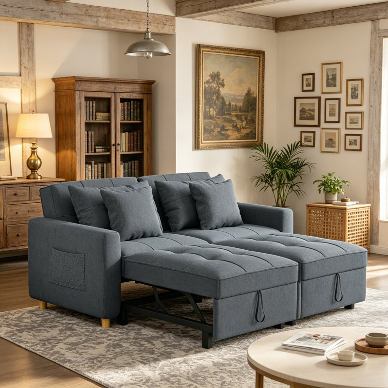 Borchert 2 Seater Fabric Sofa Bed, Dark Grey Linen
