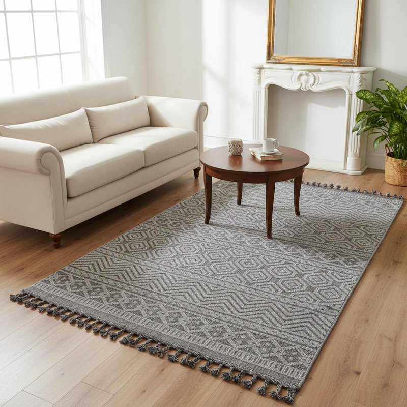 Guros Collection Grey / White Geometric Indoor Outdoor Runner Rug, Runner 2'2" x 8'