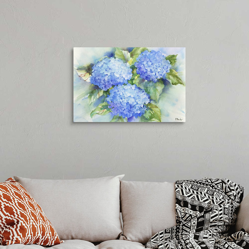 Art sur toile bleu ciel hortensia, H 20 po x l 30 po x P 1,25 po, Toile tendue