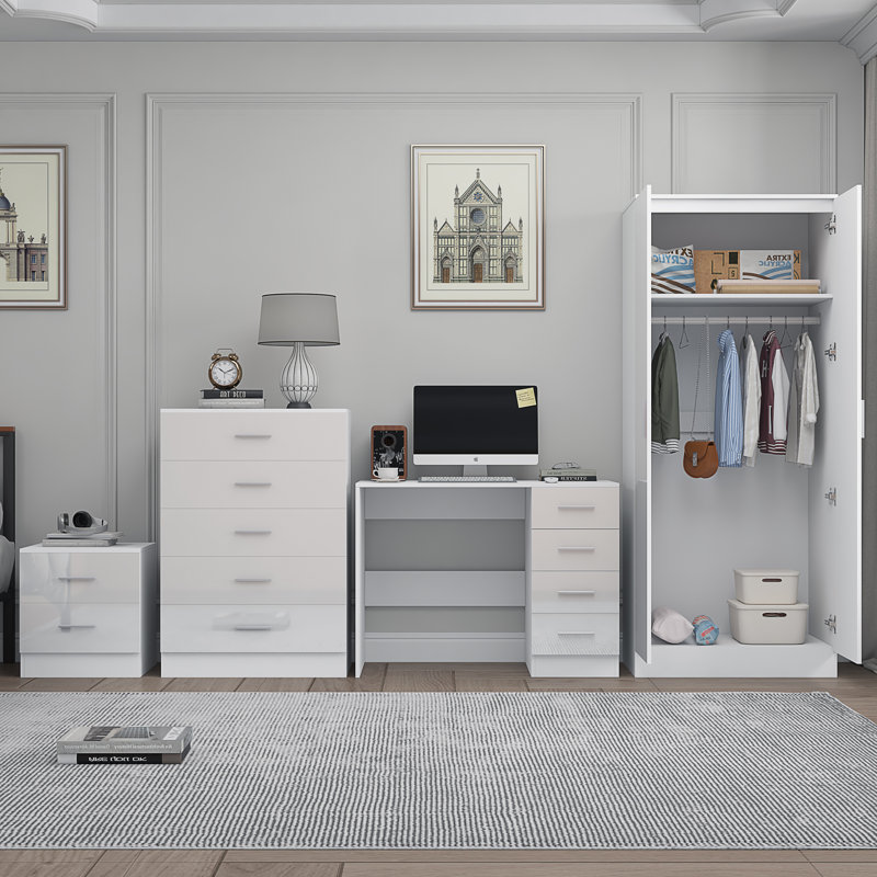 Eva Piece Bedroom Set, White Gloss / Matt White