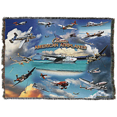 Pure Country Weavers Classic Airplane Collage Large Tapestry Throw Woven from Cotton
