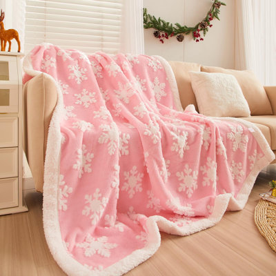 Yirddeo Christmas Throw Blanket With Snowflake Soft Flannel & Cozy Fleece Blankets For Couch Bed - Sherpa Plush Winter Decor Women Girls