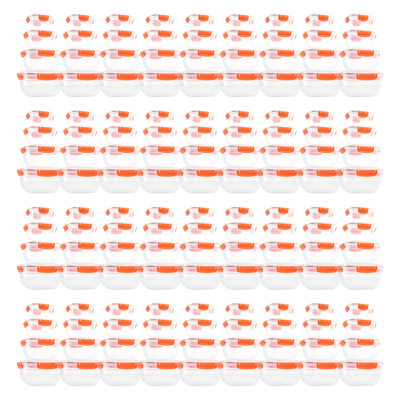  Plastic Airtight Food Storage Containers, Set of 4 Sealed Clear Container Bowls with Lids, BPA Free, Rectangular, Orange, Pack 36