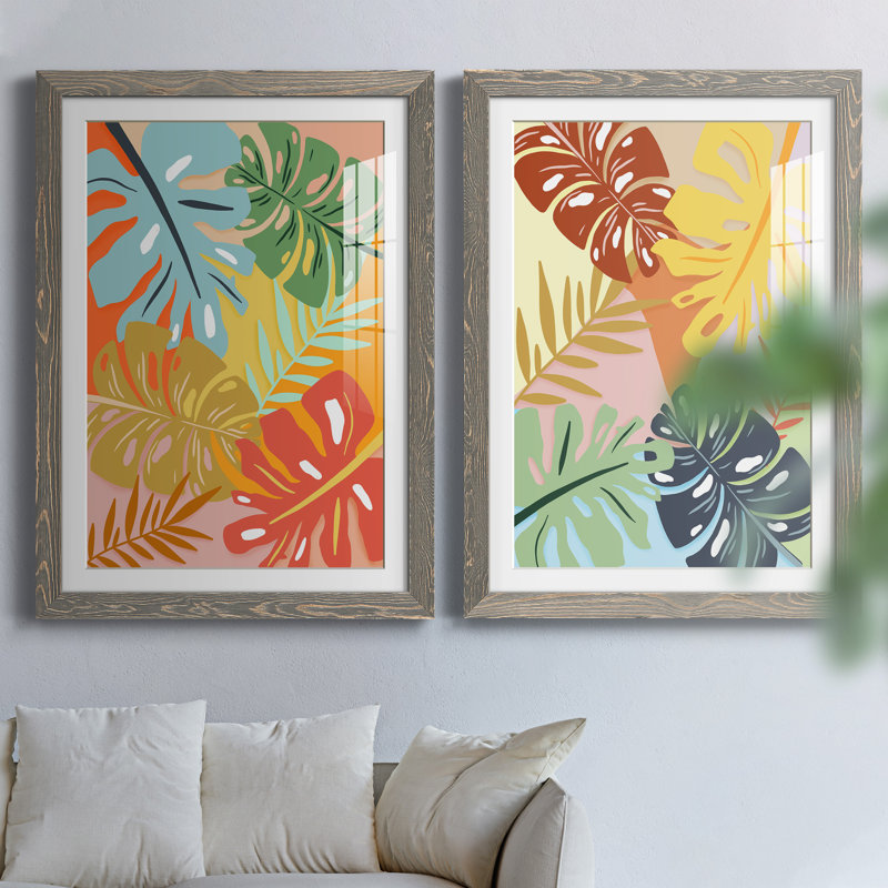 «Tropical Foliage I», ensemble de 2 impressions, Cadre en papier gris, H 31,5 po x l 47 po x P 1,5 po