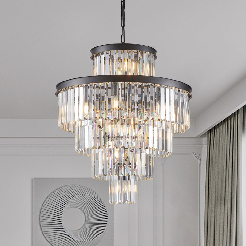 Lustre en cristal élégant avec finition luxueuse de style noir pour la salle à manger, le salon et le vestibule