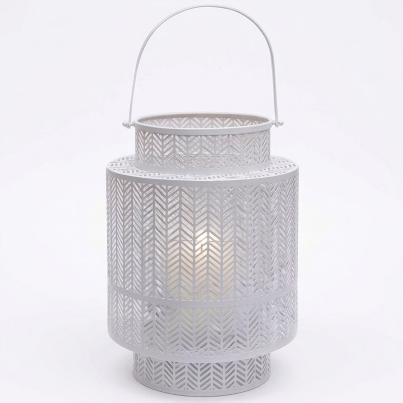 Lanterne en métal, Blanc, H 8,86 po x l 8,86 po x P 12,2 po