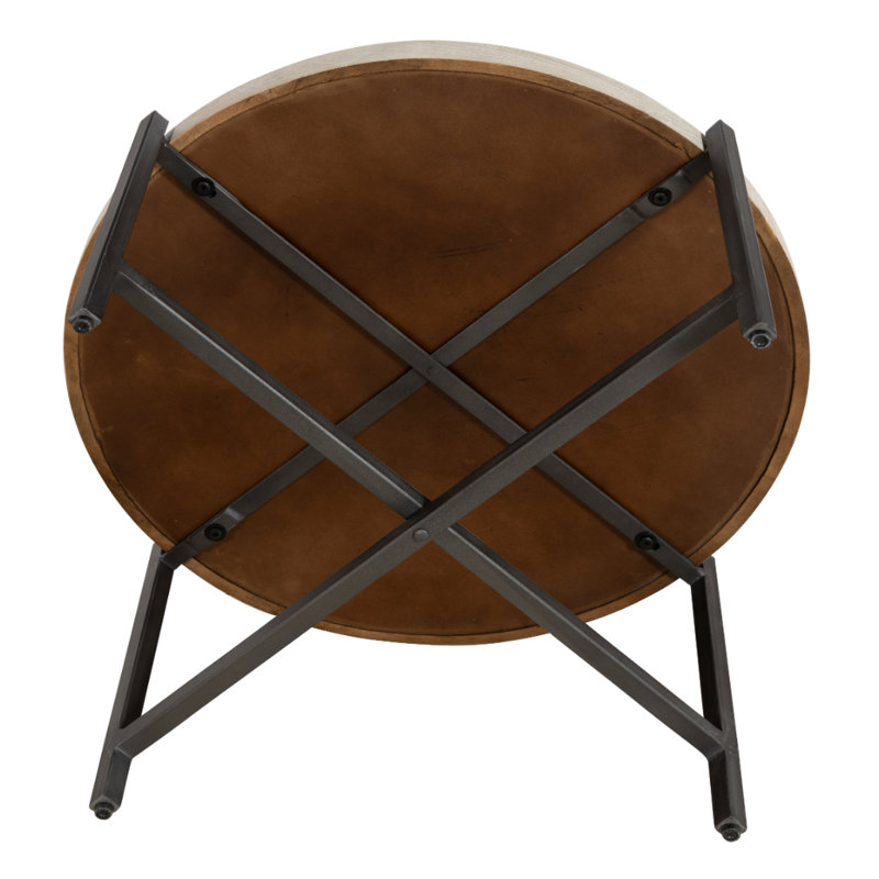 Table basse ronde blanchie à la chaux avec plateau sculpté Sunburst et base en métal