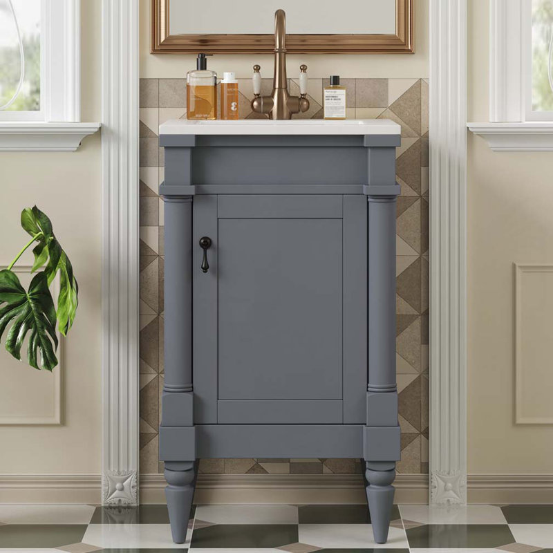 Meuble-lavabo de salle de bain avec lavabo en céramique, Gris