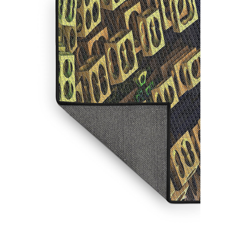 Tapis vert/brun à motifs, Rectangle 6 pi x 9 pi