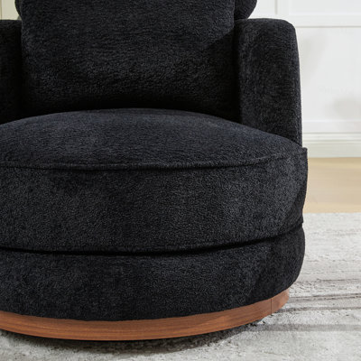 Fauteuil demi-tonneau pivotant de 33,86 po avec chenille, fauteuil pivotant à 360 ° avec 1 coussin moelleux et anneau circulaire en bois, fauteuil pivotant rond avec coussin amovible pour le salon