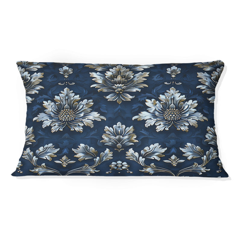 Coussin lombaire bleu marine Glam Damask