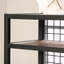 Bureau industriel en L avec 2 tiroirs et tablettes, finition brune