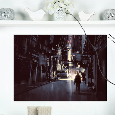 «Man Walking Alone in Dark City», reproduction d'impression sur toile tendue