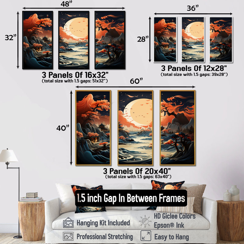 «China Mountain and River Landscape Bliss II», art mural Chine, Cadre flottant noir, H 32 po x l 48 po