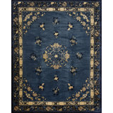 Wool Hand Knotted Pile Blue Rectangle 1920s Antique Rug