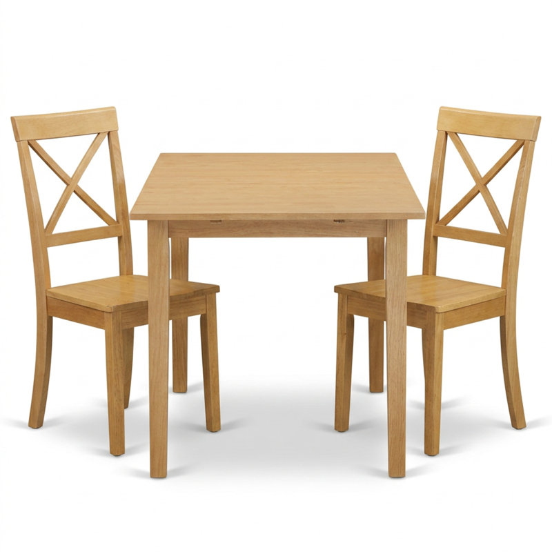 Ensemble de salle à manger rectangulaire en hévéa asiatique fini chêne avec rallonge papillon et 2 chaises