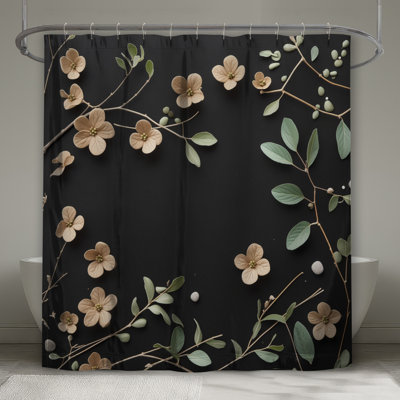 Rideau de douche floral - décor de salle de bain nature minimaliste