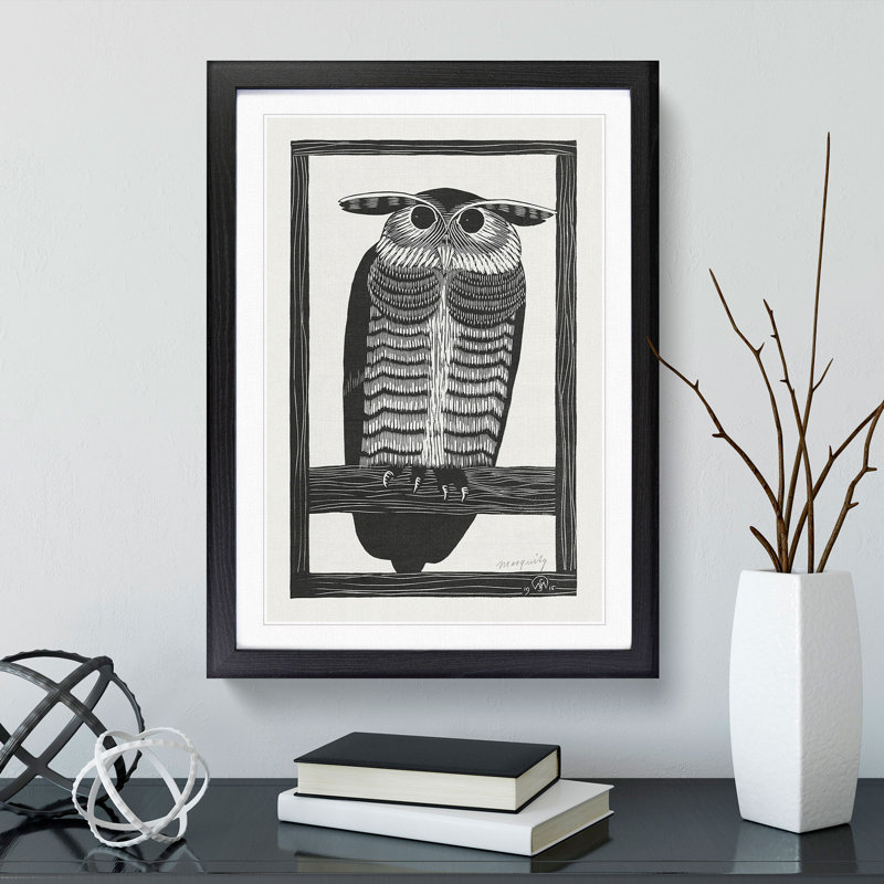 Horned Owl by Samuel De Mesquita - Picture Frame Painting, 65cm H x 48cm W x 2cm D, Black Framed